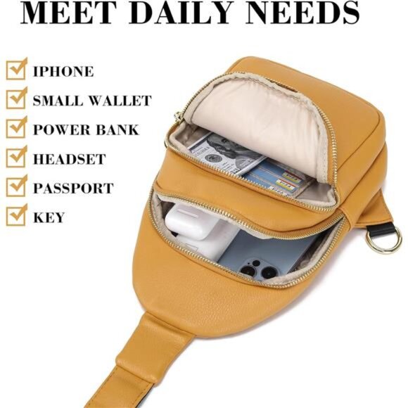 INICAT Crossbody Sling Bags Fanny Packs Leather Purses Chest Bag for Women - Picture 6 of 7